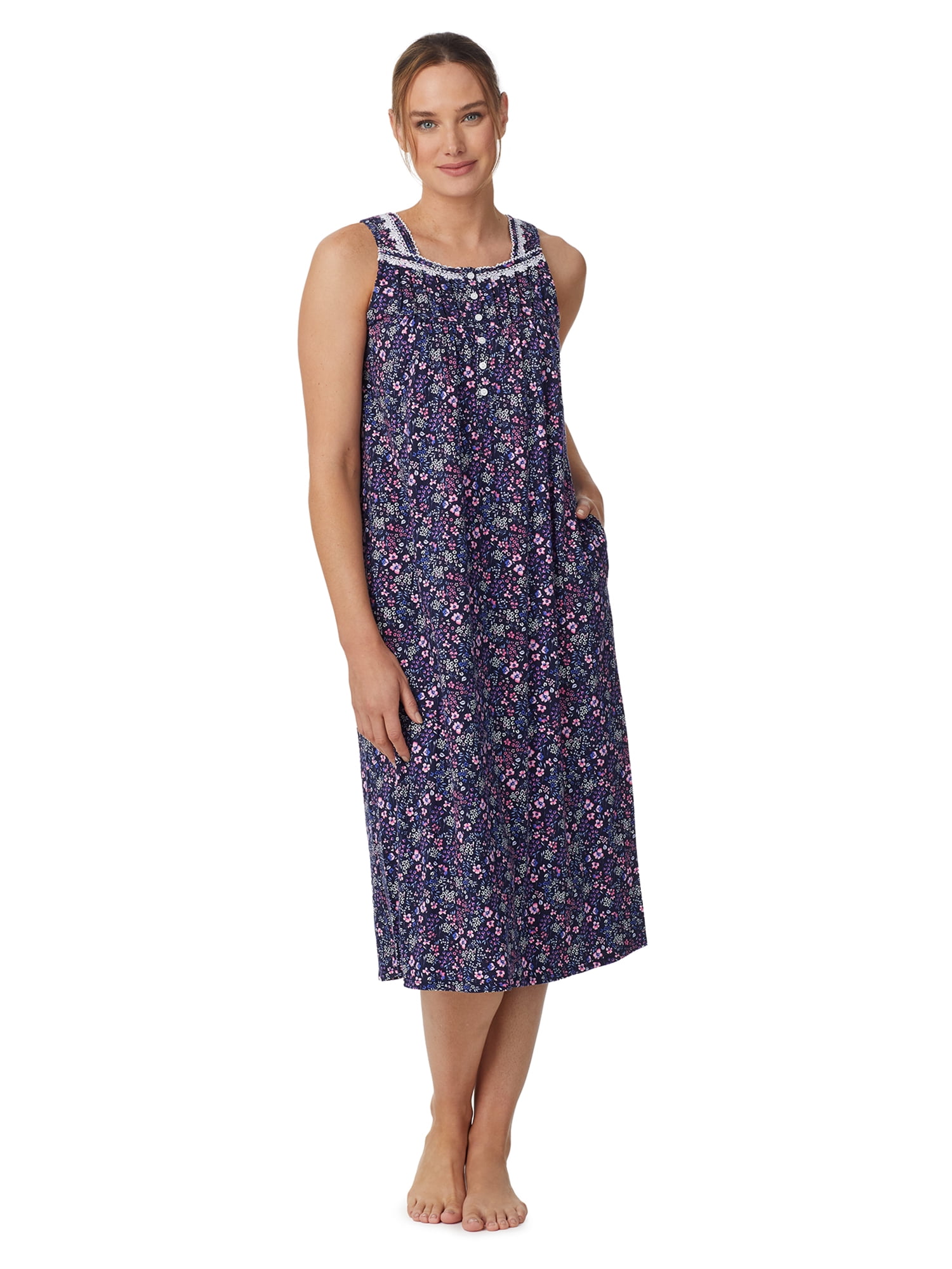 Aria Women's Sleeveless Long 100% Cotton Nightgown in 46", Sizes XS to 5X