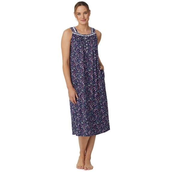 Aria Women's Sleeveless Long 100% Cotton Nightgown in 46", Sizes XS to 5X