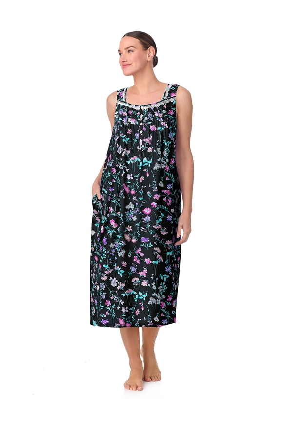 Women's Sleeveless Long 100% Cotton Nightgown in 46", Sizes XS to 5X