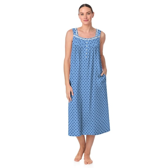 Aria Women's Sleeveless Long 100% Cotton Nightgown in 46", Sizes XS to 5X