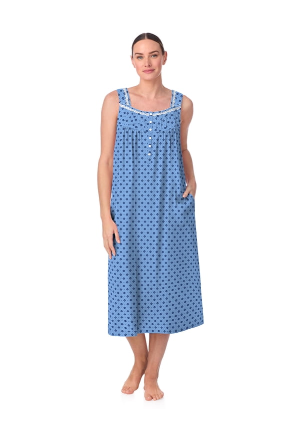 Women's Sleeveless Long 100% Cotton Nightgown in 46", Sizes XS to 5X