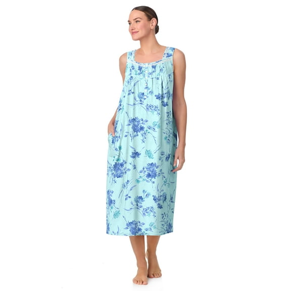 Aria Women's Sleeveless Long 100% Cotton Nightgown in 46", Sizes XS to 5X