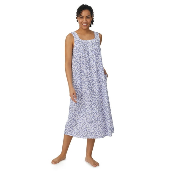 Aria Women's Sleeveless Long 100% Cotton Nightgown in 46", Sizes XS to 5X