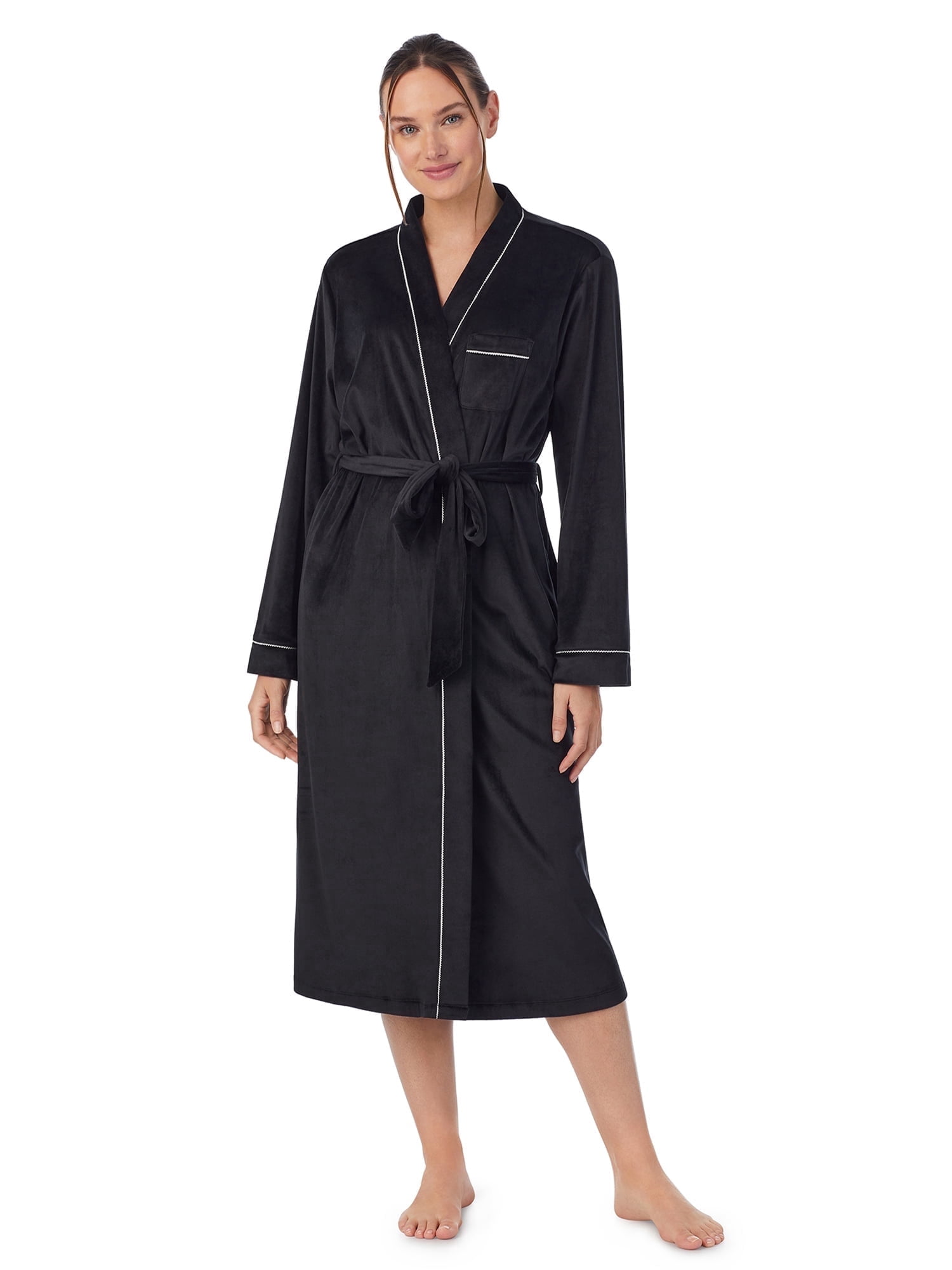 Aria Women's Stretch Velour Long Sleeve Wrap Sleepwear Robe with Pockets, Sizes XS-5X