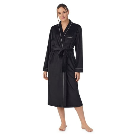 Aria Women's Stretch Velour Long Sleeve Wrap Sleepwear Robe with Pockets, Sizes XS-5X