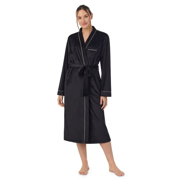 Aria Women's Stretch Velour Long Sleeve Wrap Sleepwear Robe with Pockets, Sizes XS-5X