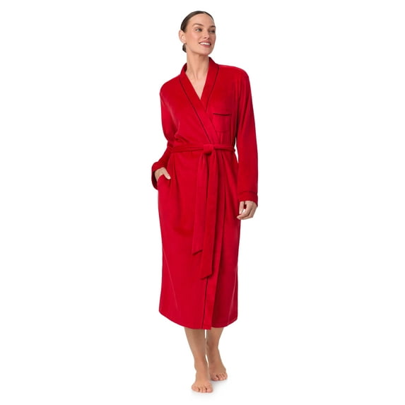 Aria Women's Stretch Velour Long Sleeve Wrap Sleepwear Robe with Pockets, Sizes XS-5X