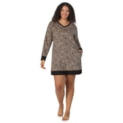 ARIA Women’s Super-Soft Velour 34” Long Sleeve V-Neck Sleepshirt, Sizes XS-4X