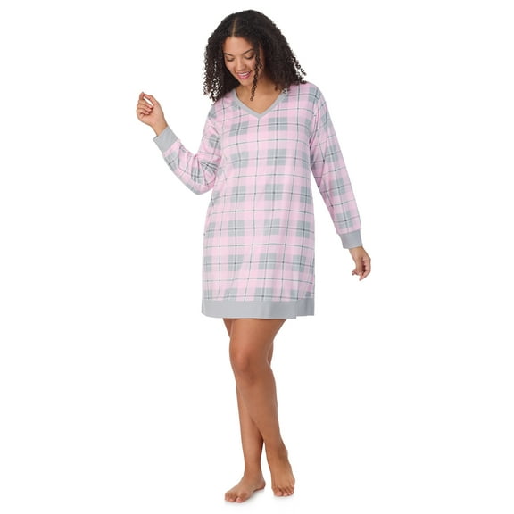 Aria Women’s Super-Soft Velour 34” Long Sleeve V-Neck Sleepshirt, Sizes XS-4X