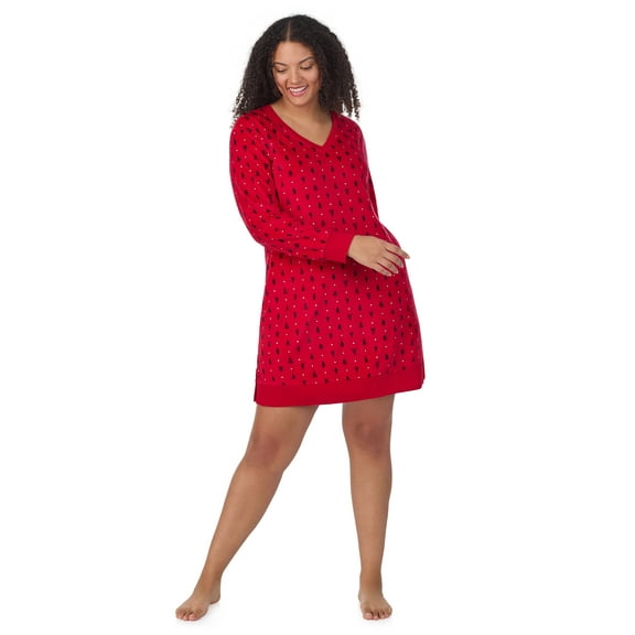 Aria Women’s Super-Soft Velour 34” Long Sleeve V-Neck Sleepshirt, Sizes XS-4X