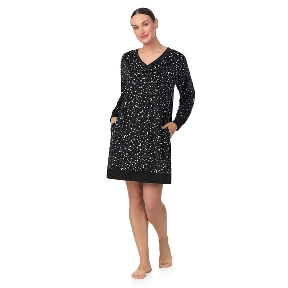 Aria Women’s Super-Soft Velour 34” Long Sleeve V-Neck Sleepshirt, Sizes XS-4X