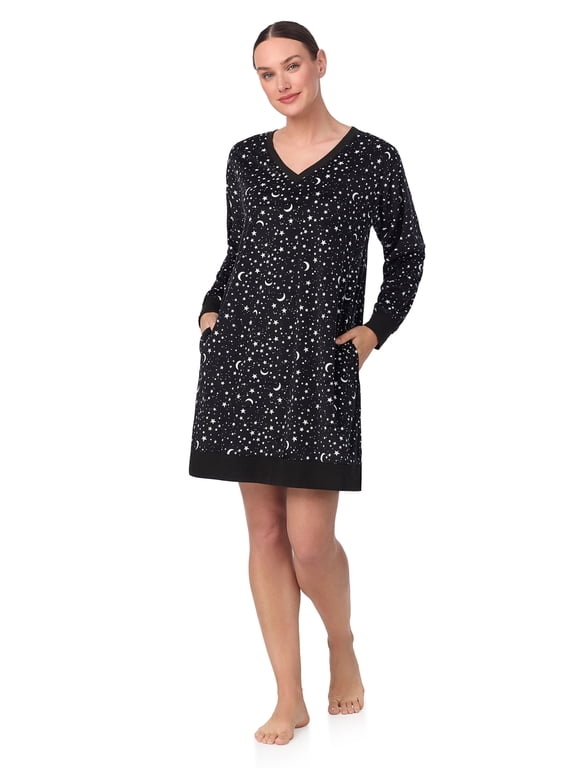 Women’s Super-Soft Velour 34” Long Sleeve V-Neck Sleepshirt, Sizes XS-4X