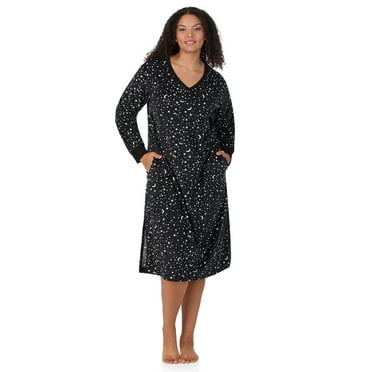 Aria Women’s Super-Soft Velour 46” Long Sleeve V-Neck Sleepwear Lounger, Sizes XS-4X