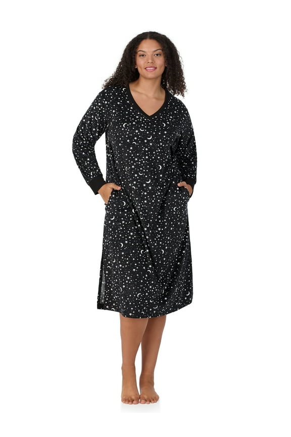 Women’s Super-Soft Velour 46” Long Sleeve V-Neck Sleepwear Lounger, Sizes XS-4X