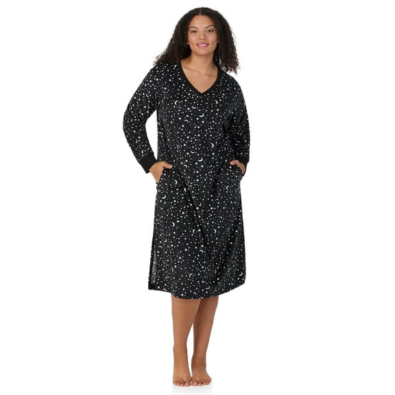 Aria Women’s Super-Soft Velour 46” Long Sleeve V-Neck Sleepwear Lounger, Sizes XS-4X