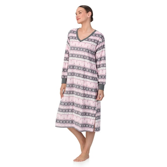 Aria Women’s Super-Soft Velour 46” Long Sleeve V-Neck Sleepwear Lounger, Sizes XS-4X