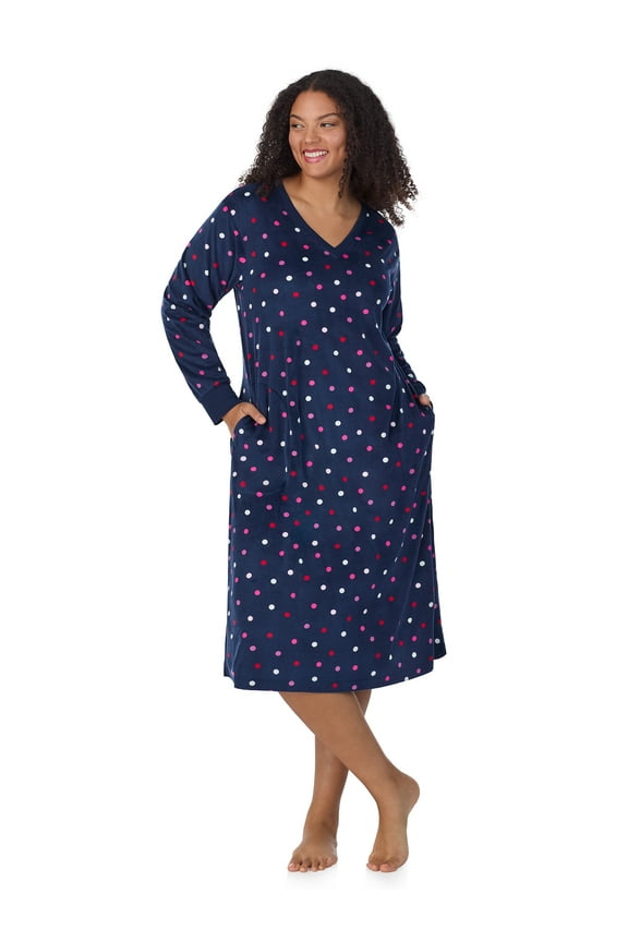 Women’s Super-Soft Velour 46” Long Sleeve V-Neck Sleepwear Lounger, Sizes XS-4X