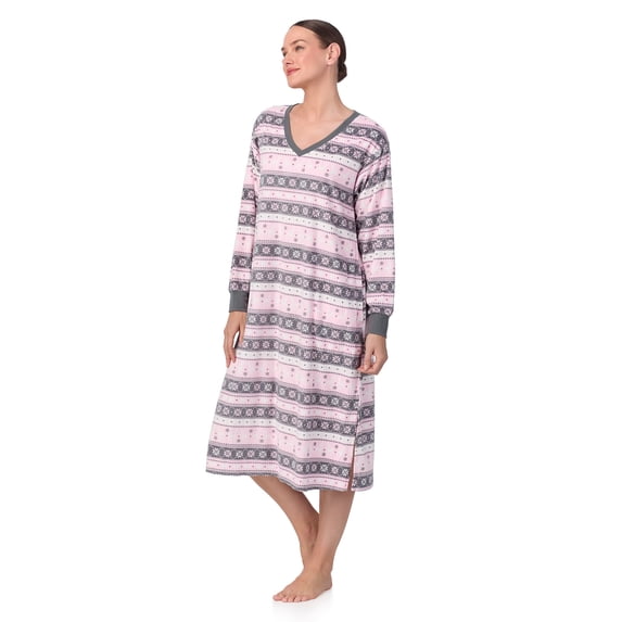 Aria Women’s Super-Soft Velour 46” Long Sleeve V-Neck Sleepwear Lounger, Sizes XS-4X