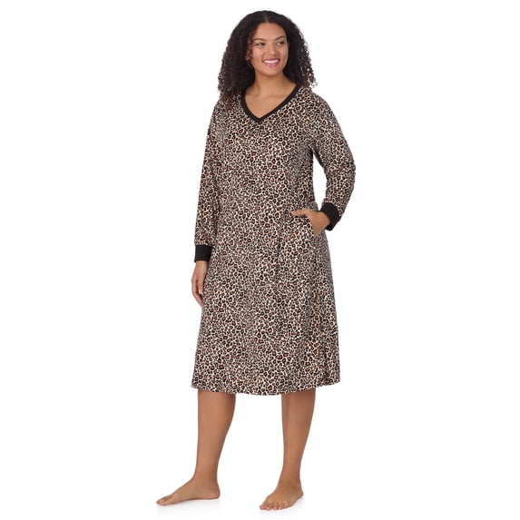 Aria Women’s Super-Soft Velour 46” Long Sleeve V-Neck Sleepwear Lounger, Sizes XS-4X