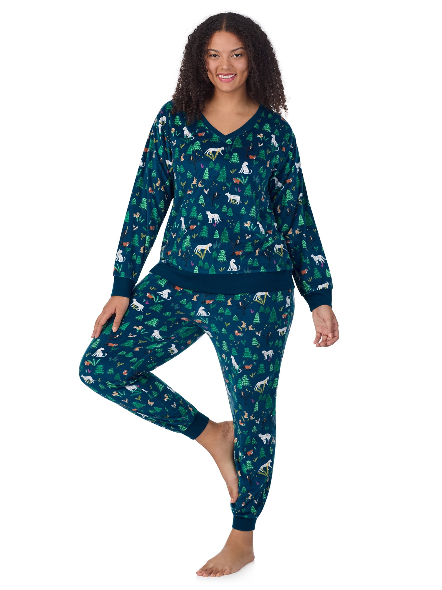 Aria Women’s Velour V-Neck Long Sleeve Top and Jog