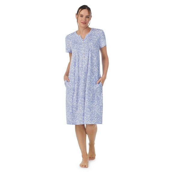 Aria Women's Brushed Sweater Knit Short Sleeve Split Neck Waltz Nightgown, Sizes up to 5X
