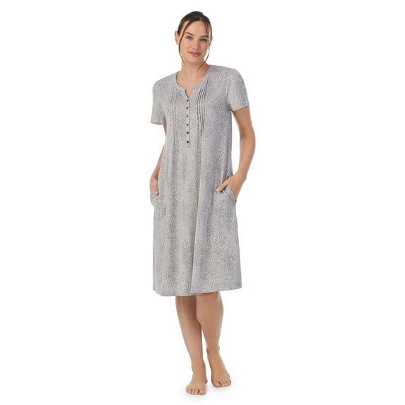 Aria Women's Brushed Sweater Knit Short Sleeve Split Neck Waltz Nightgown, Sizes up to 5X