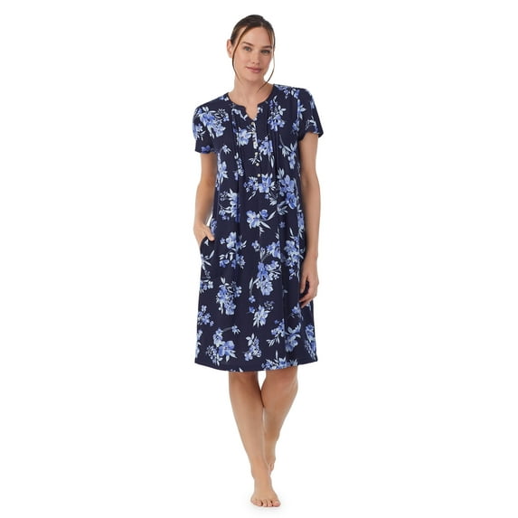 Aria Women's Brushed Sweater Knit Short Sleeve Split Neck Waltz Nightgown, Sizes up to 5X