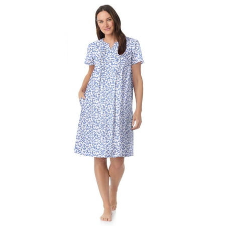 Aria Women’s Short Sleeve Split Neck Henley Cotton Nightgown 40”, Sizes XS to 5X
