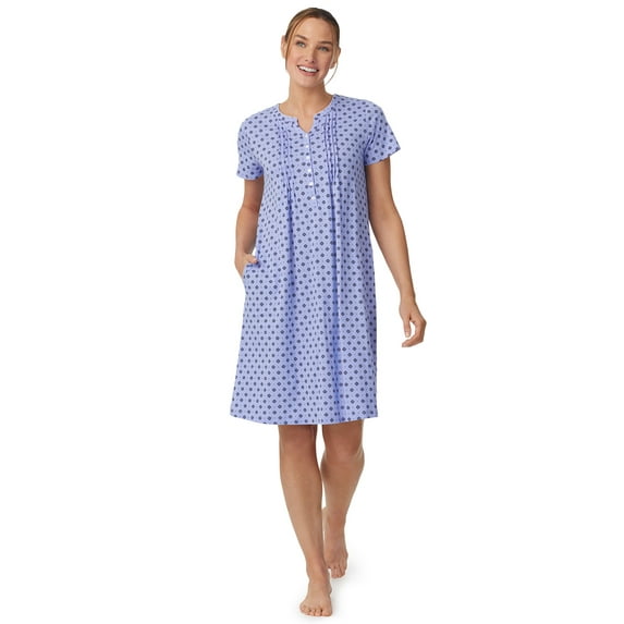 Aria Women’s Short Sleeve Split Neck Henley Nightgown 40”, Sizes XS to 5X