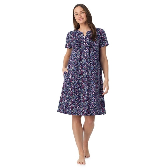 Aria Women’s Short Sleeve Split Neck Henley Cotton Nightgown 40”, Sizes XS to 5X