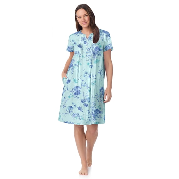 Aria Women’s Short Sleeve Split Neck Henley Cotton Nightgown 40”, Sizes XS to 5X