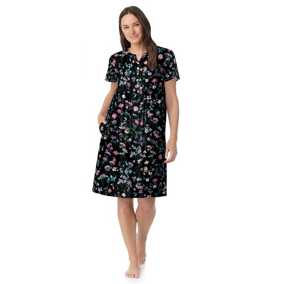 Aria Women’s Short Sleeve Split Neck Henley Cotton Nightgown 40”, Sizes XS to 5X