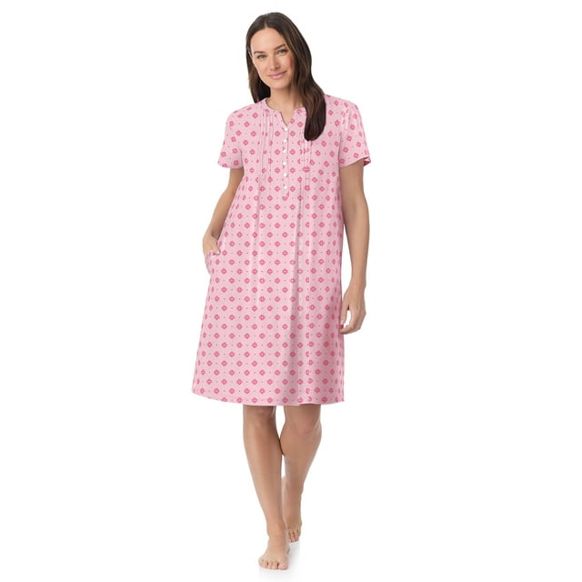 Aria Women’s and Women’s Plus Short Sleeve Split Neck Henley Nightgown 40”, Sizes XS to 5X