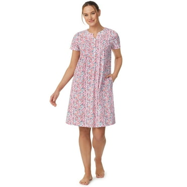 Aria Women’s and Women’s Plus Short Sleeve Split Neck Henley Nightgown 40”, Sizes XS to 5X