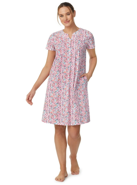 Aria Women’s and Women’s Plus Short Sleeve Split Neck Henley Nightgown 40”, Sizes XS to 5X