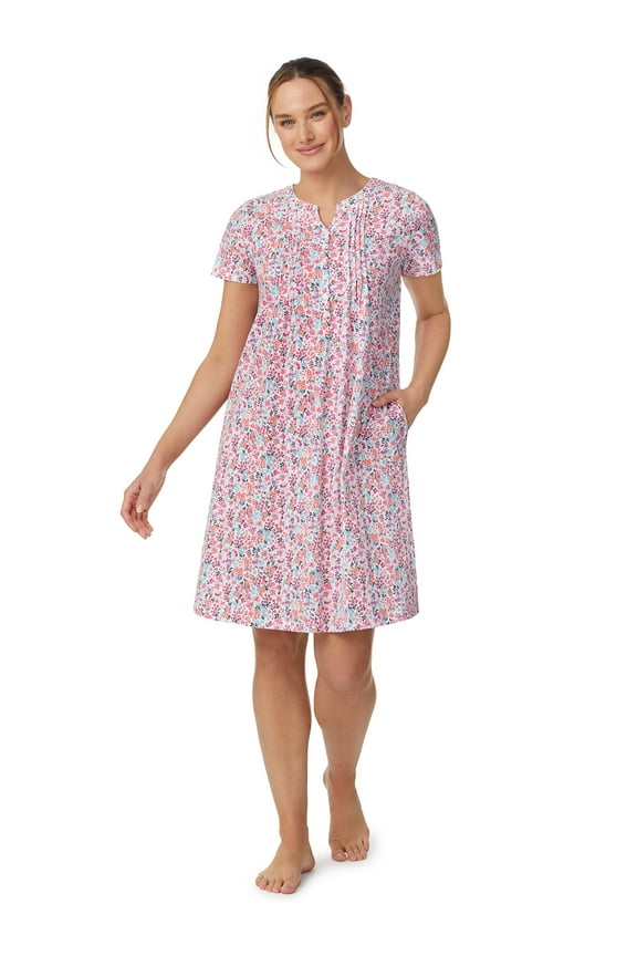 Women’s Short Sleeve Split Neck Henley Nightgown 40”, Sizes XS to 5X