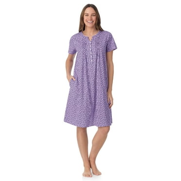 Aria Women’s and Women’s Plus Short Sleeve Split Neck Henley Nightgown 40”, Sizes XS to 5X