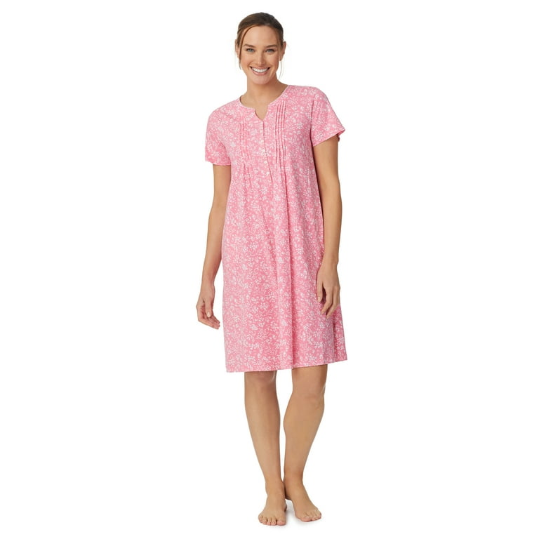 Aria Women’s and Women’s Plus Short Sleeve Split Neck Henley Nightgown, 40”