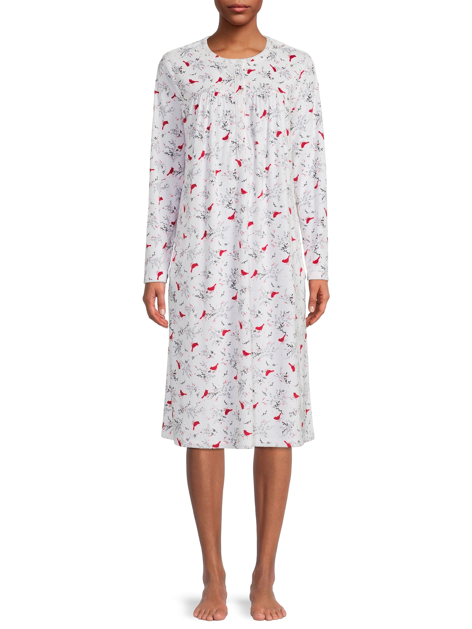 Vlazom Women's Soft V-Neck Nightgown - Long Sleeve Button Down Sleep Dress With Pockets (95% Rayon, 5% Spandex)