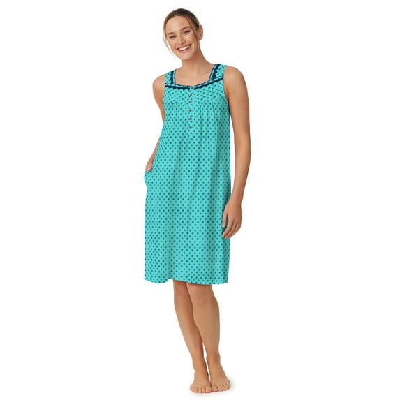 Aria Women's Sleeveless 40" Cotton Nightgown, Sizes XS-5X