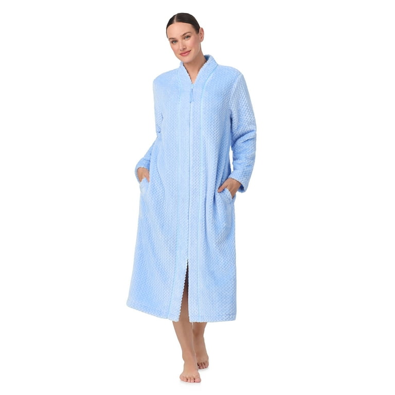 Aria Women's Long Sleeve Zip Front Plush Chenille Robe with
