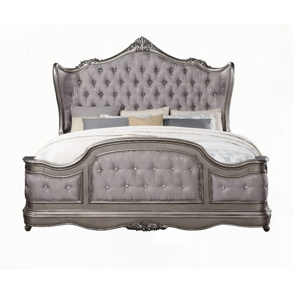 Ariadne Queen Bed - Soft Velvet & Antique Platinum|Sturdy Construction