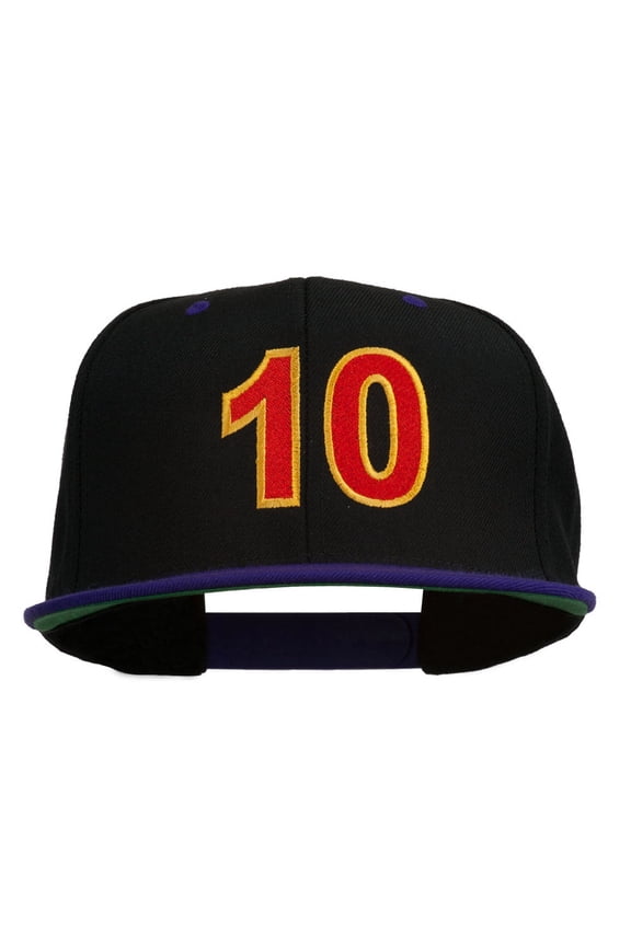Arial Number 10 Embroidered Classic Two Tone Snap Back Cap - Black Purple OSFM
