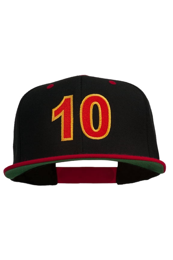 Arial Number 10 Embroidered Classic Two Tone Snap Back Cap - Black Red OSFM