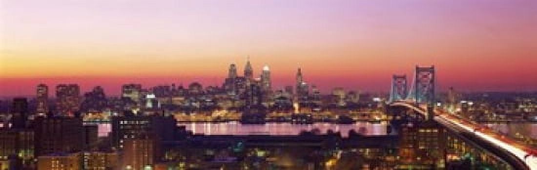 Arial View Of The City At Twilight Philadelphia Pennsylvania USA Canvas Art - Panoramic Images (18 x 6)