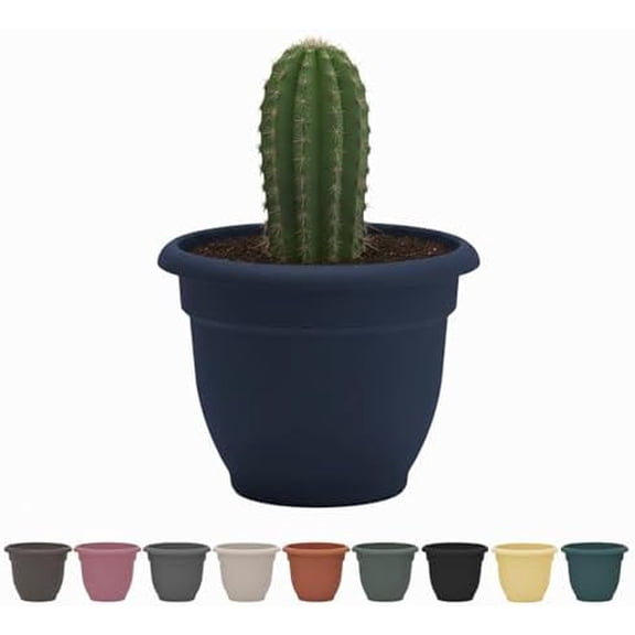 Ariana 6" Navy Round Self-Watering Resin Planter Pot - Rolled Rim Indoor and Outdoor Gardening Planter