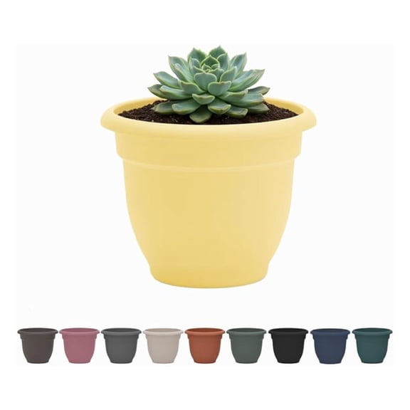 Ariana 8" Daffodil Round Self-Watering Resin Planter Pot - Rolled Rim Indoor and Outdoor Gardening Planter