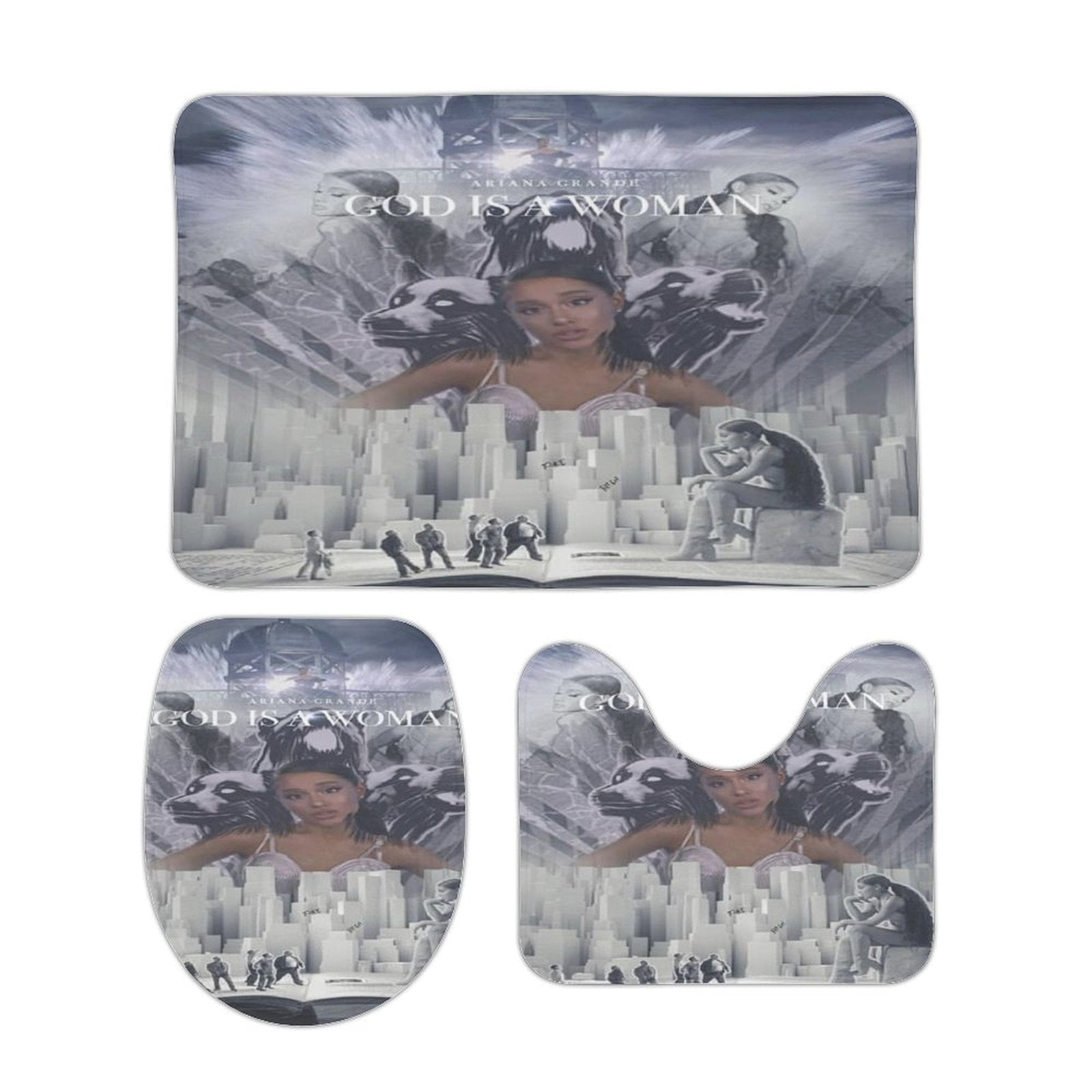 Ariana_Grande Bathroom Rug Set, 3pcs Bath Mat with Non Slip Toilet Seat