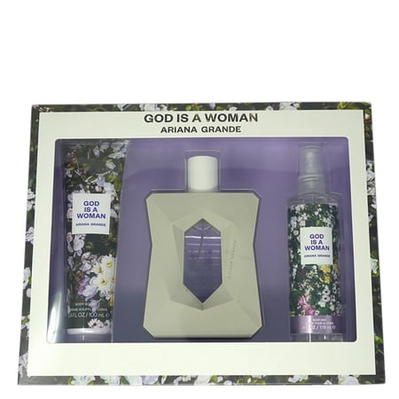 Ariana Grande God Is A Woman , 3 Pc Gift Set 3.4oz EDP Spray, 4oz Body Mist, 3.4oz Body Souffle