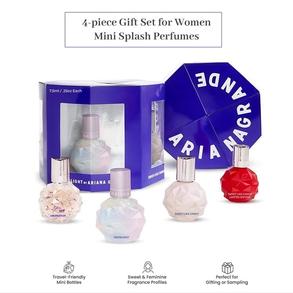 Ariana Grande 4 Piece Gift Set Eau De Parfum Splash Sweet Like Candy, Moonlight, Ari, Sweet Like Candy Limited Edition - 0.25 FL OZ / 7.5 ML 4X